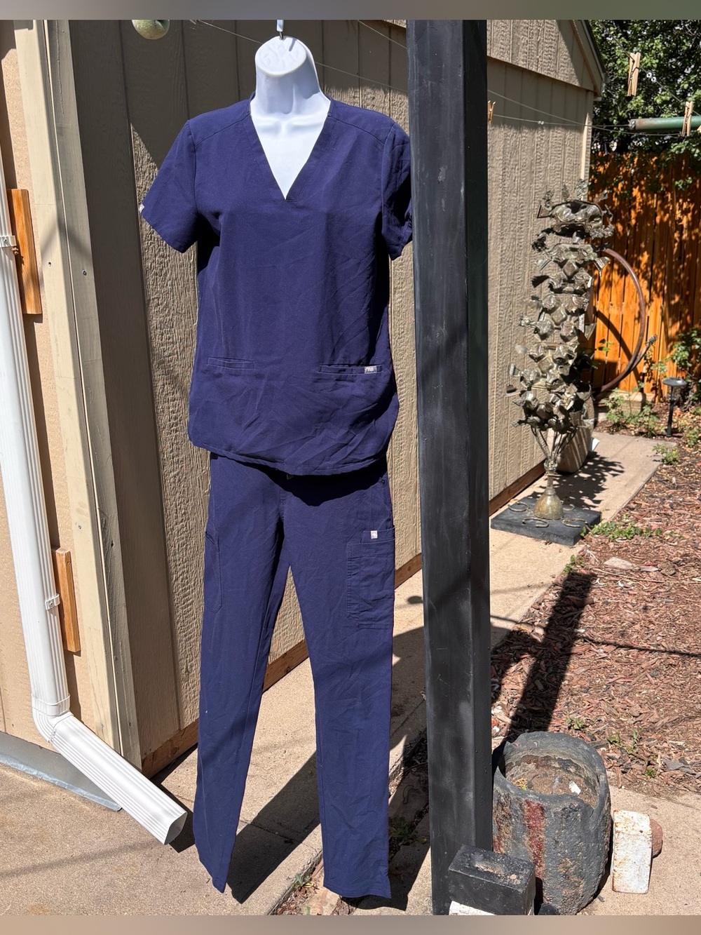 Figs Navy Straight Leg Scrub Pants and Top Set